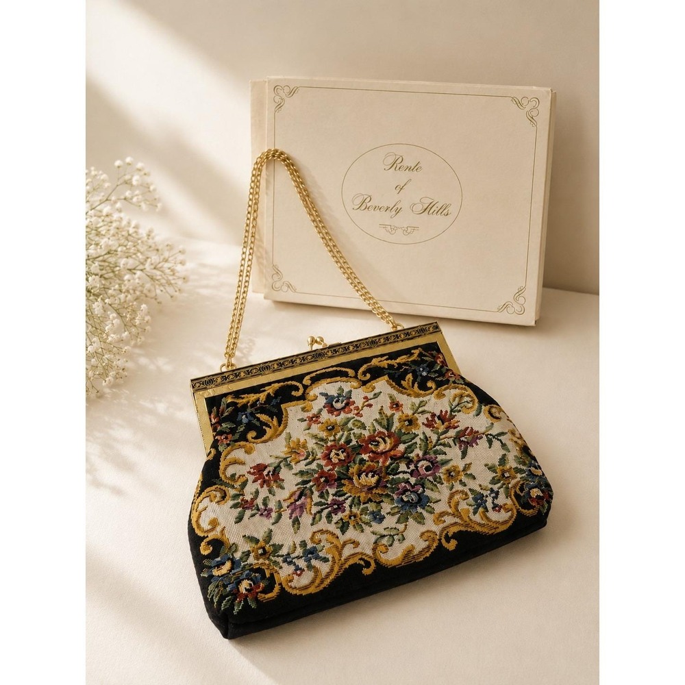 Vintage Floral Tapestry Purse | Ornate Gold Frame Evening Bag | Chain Strap |...